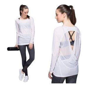 Lululemon women’s if you're lucky long sleeve sheer white T shirt size 10????